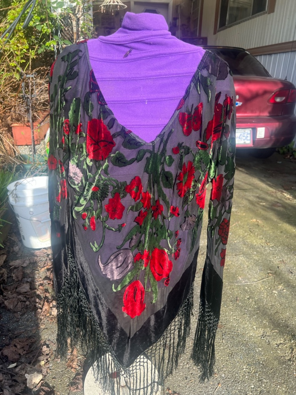 Vintage Burnout Velvet Floral Fringe Top